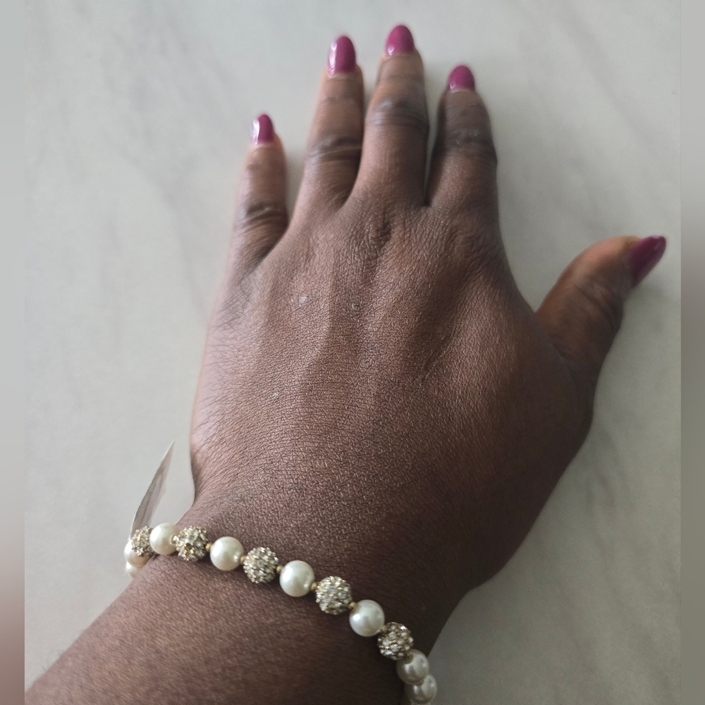 Charter Club Elegant Pearl Gold Tower Bracelet Women New Adjustable Band